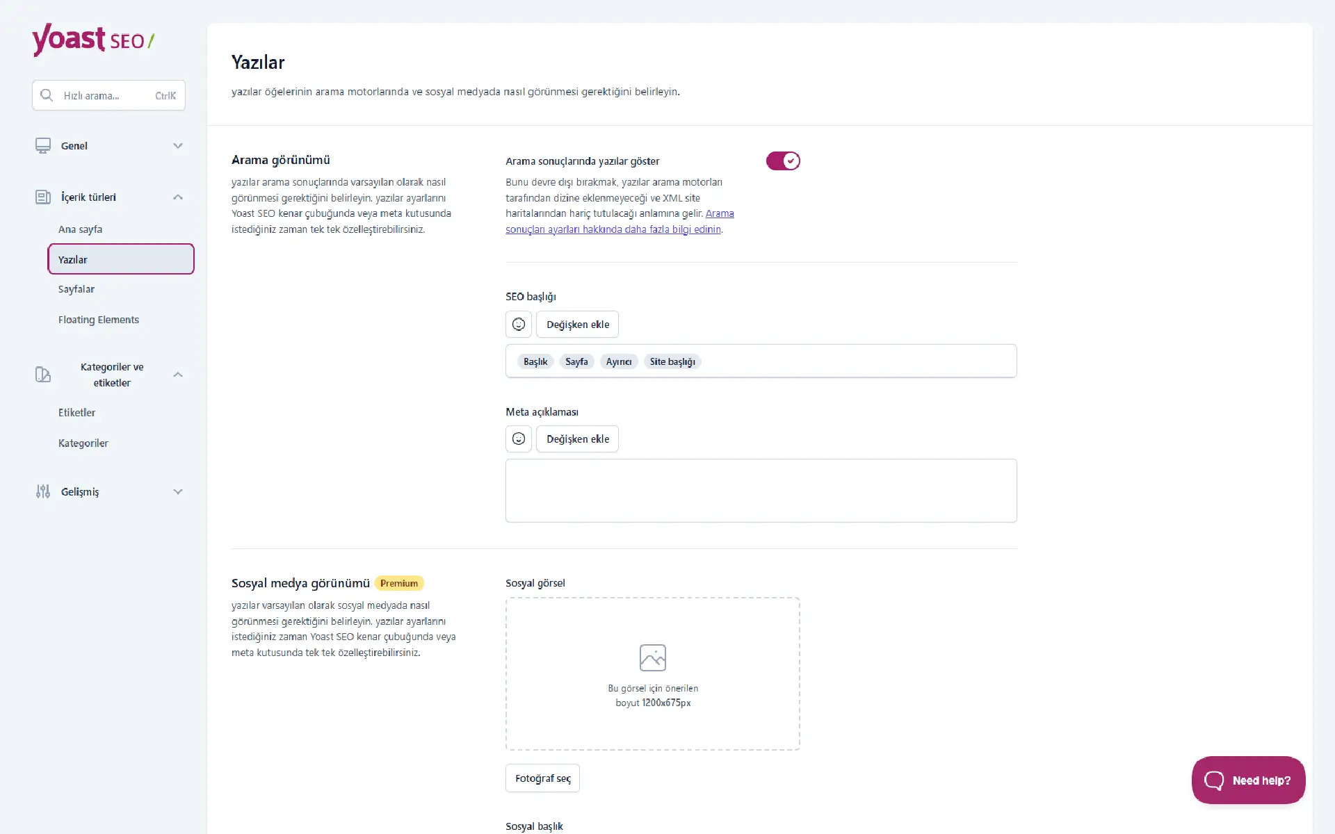 Yoast SEO Ayarları İçerik Türleri
