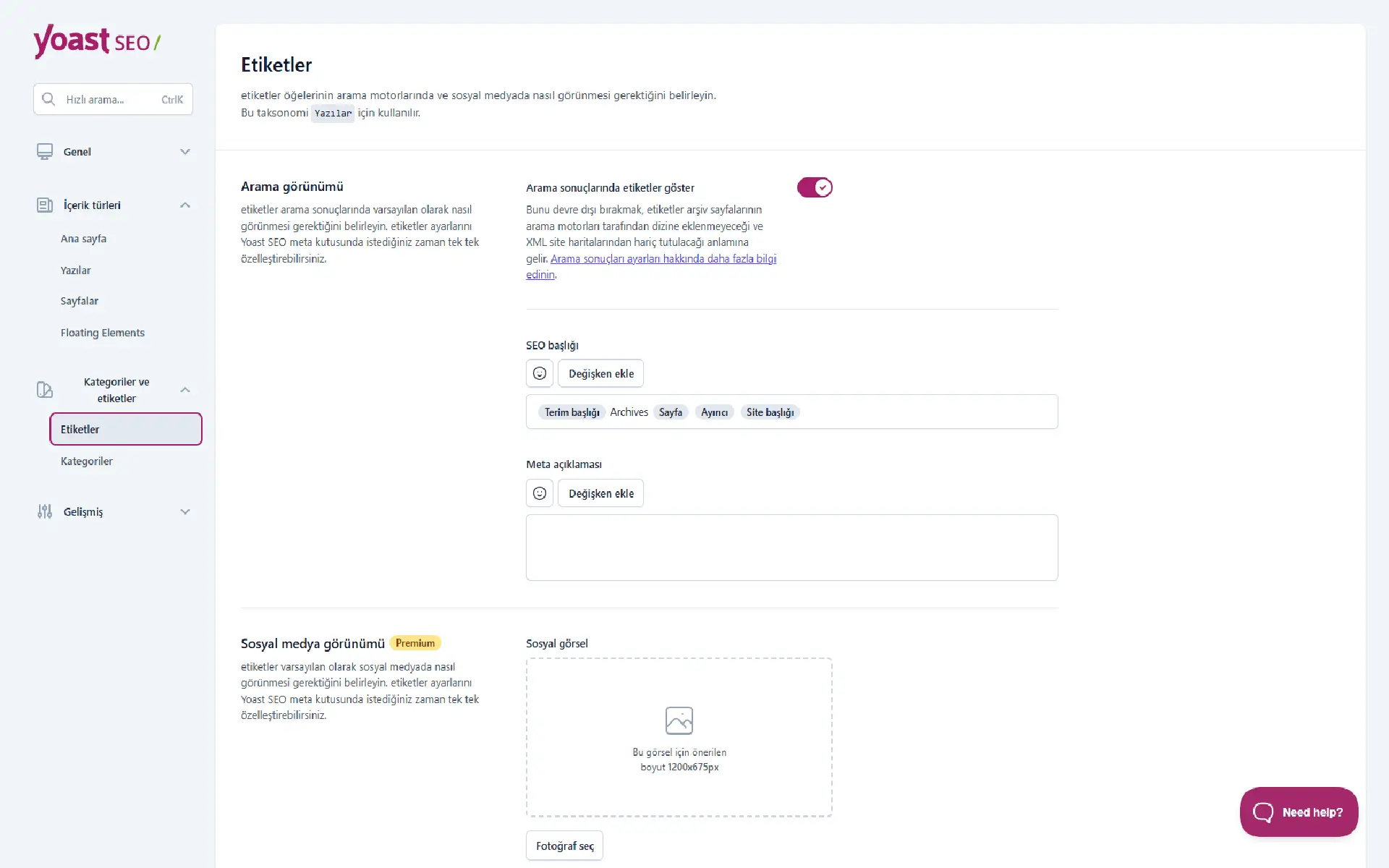 Yoast SEO Ayarları Kategoriler ve Etiketler